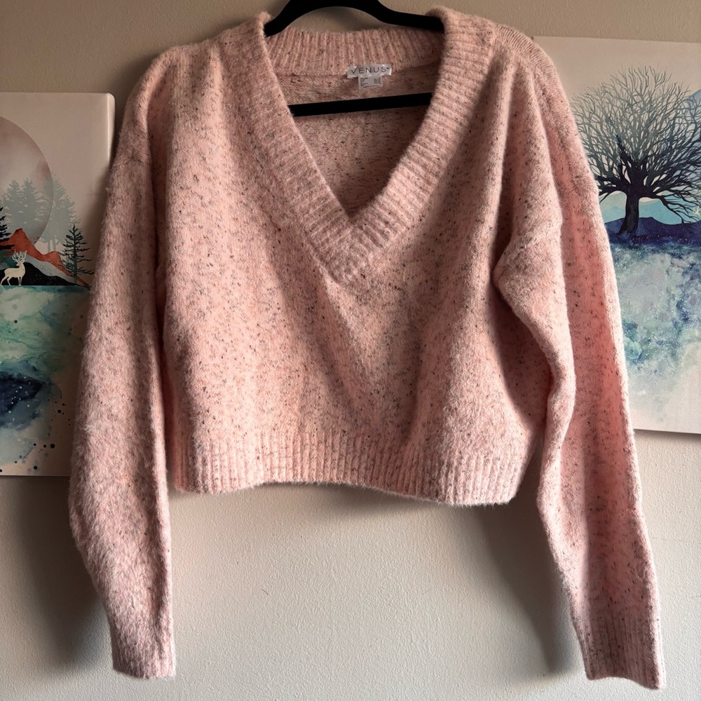 Venus V-Neck Pink Ultra Plush Sweater Small